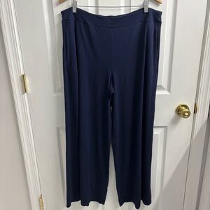 Eileen Fisher Pull On Stretchy Wide Leg Pants Navy Blue Flowy XL